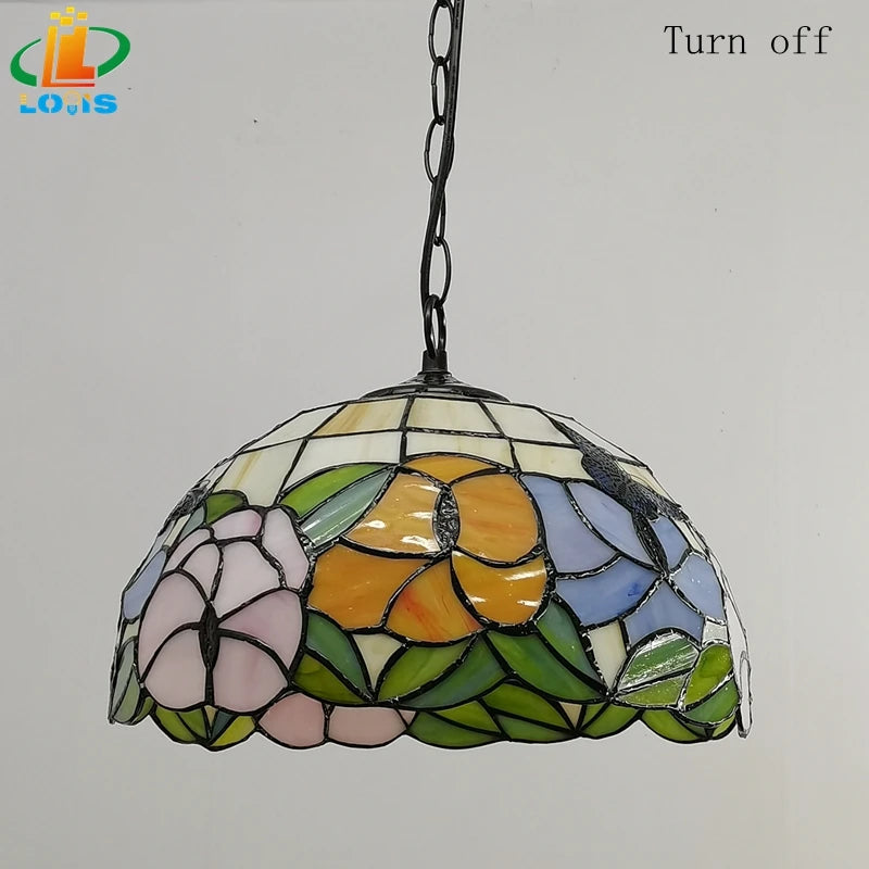 lustre rustique en forme de papillon et fleur style tiffany pour restaurant