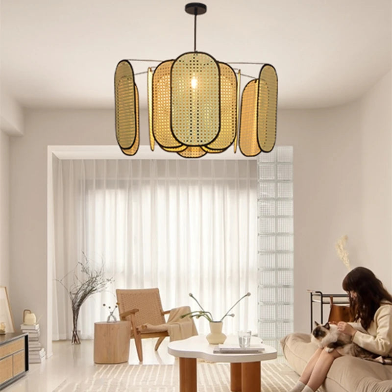 Suspension en rotin style chinois décoratif modèle