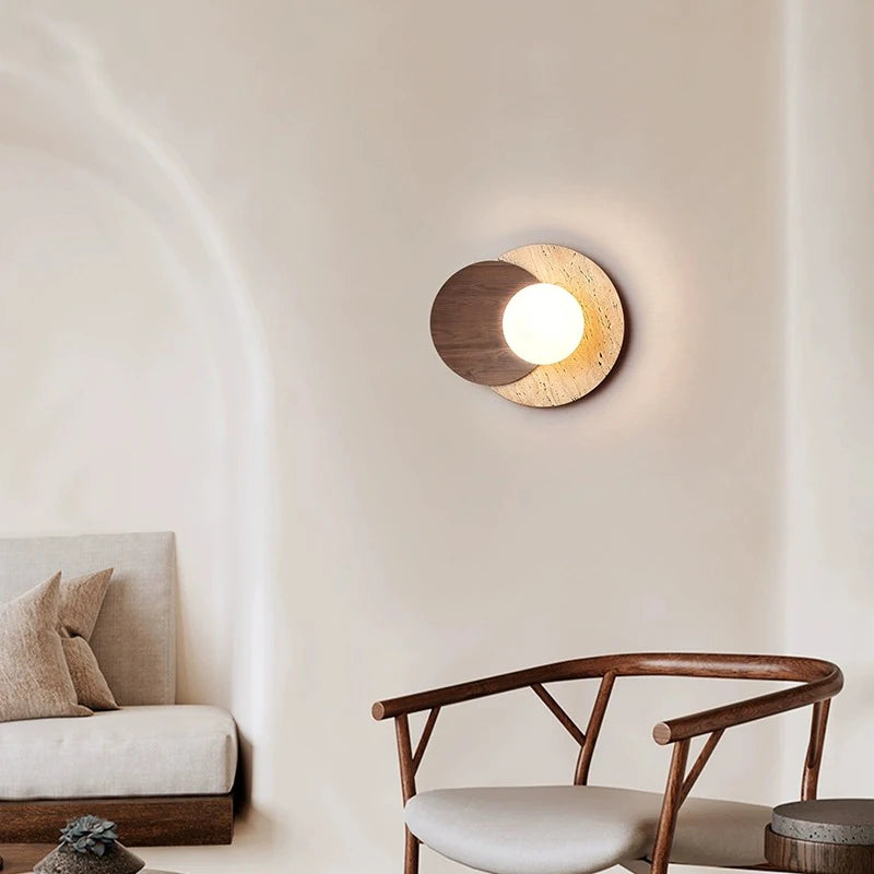 Applique murale design ronde Led Style pierre couleur crème