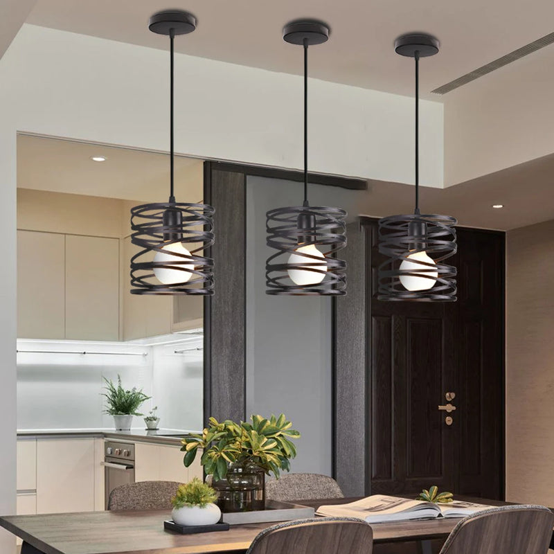 Suspension moderne Abat-jour Vintage Ruban LED Spirale Tourbillon Plafond Suspendu Lustre Salon Cuisine Luminaires