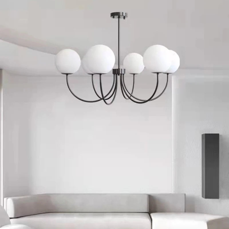 lustre moderne en verre avec luminaire suspendu et structure métallique