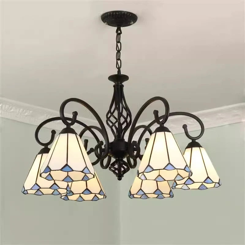 lustre tiffany méditerranéen en verre teinté pour décoration intérieure