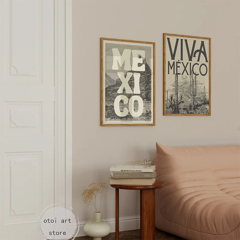 affiche d'art rétro paysage urbain vintage du mexique