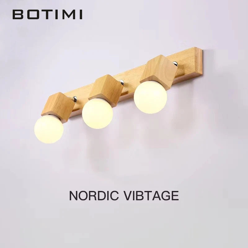botimi triple applique miroir bois base nordique ajuster hôtel lumières murale