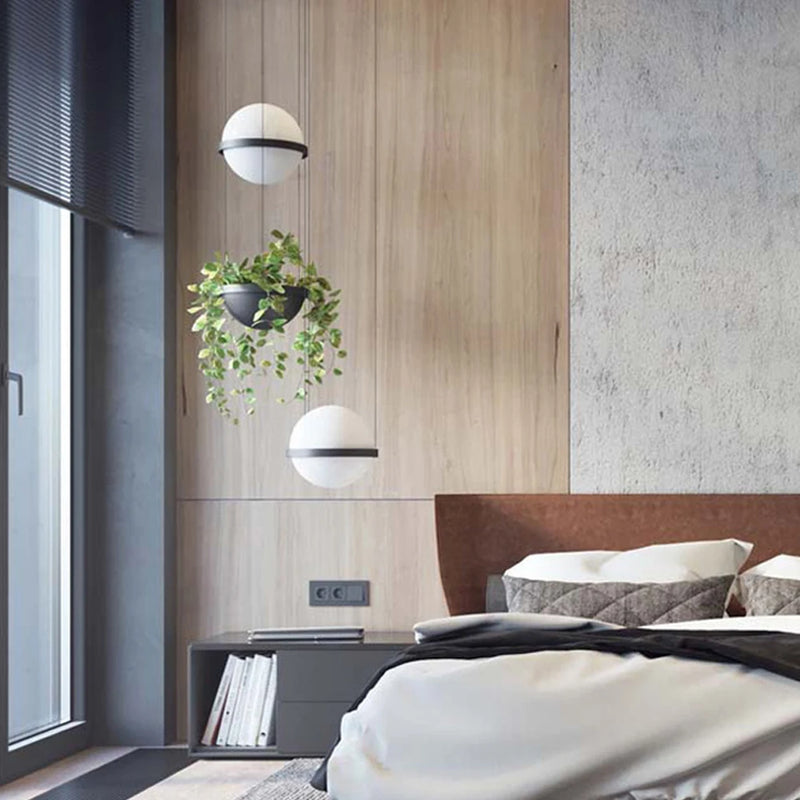 lustre moderne nordique à led avec pot de fleurs suspendu