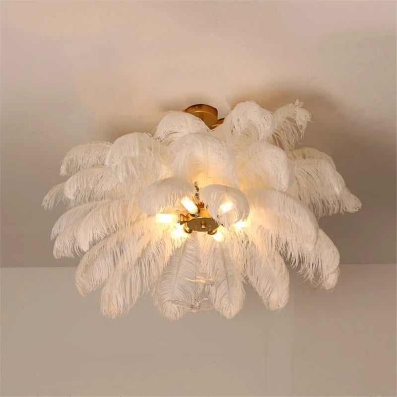 luminaire suspendu luxe plume d'autruche led style nordique