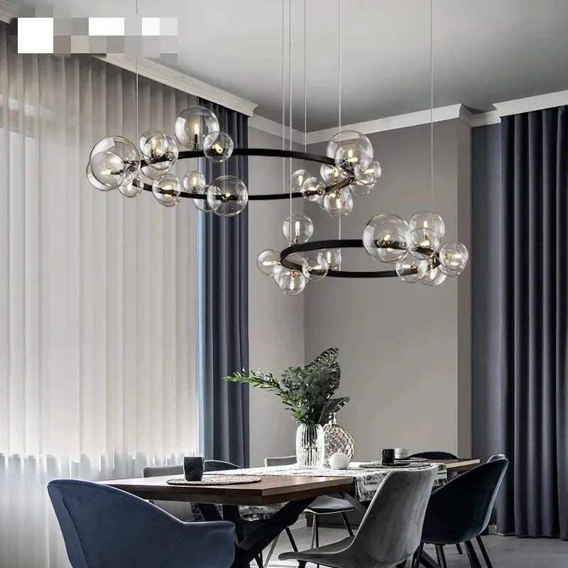 Lustre design rond avec boules en Verre clair à LED