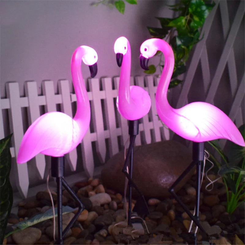 lampes solaires décoratives flamant rose pour extérieur et jardin