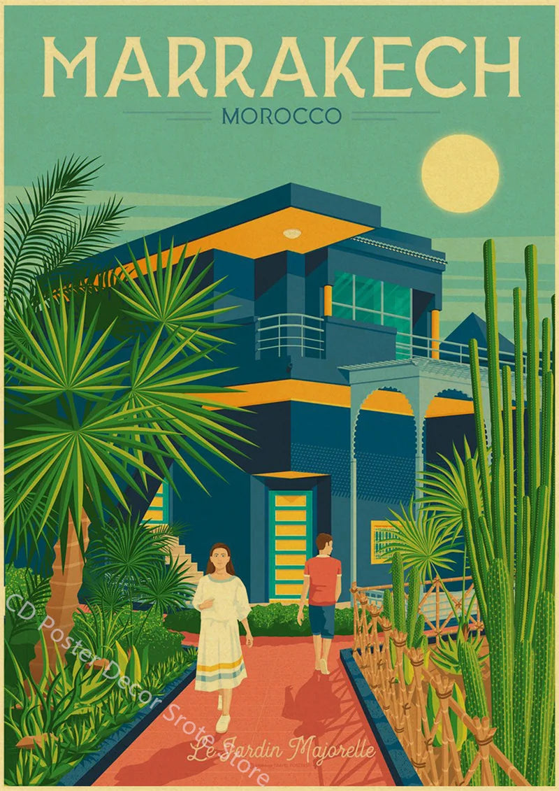 affiche rétro des monuments célèbres des villes du monde