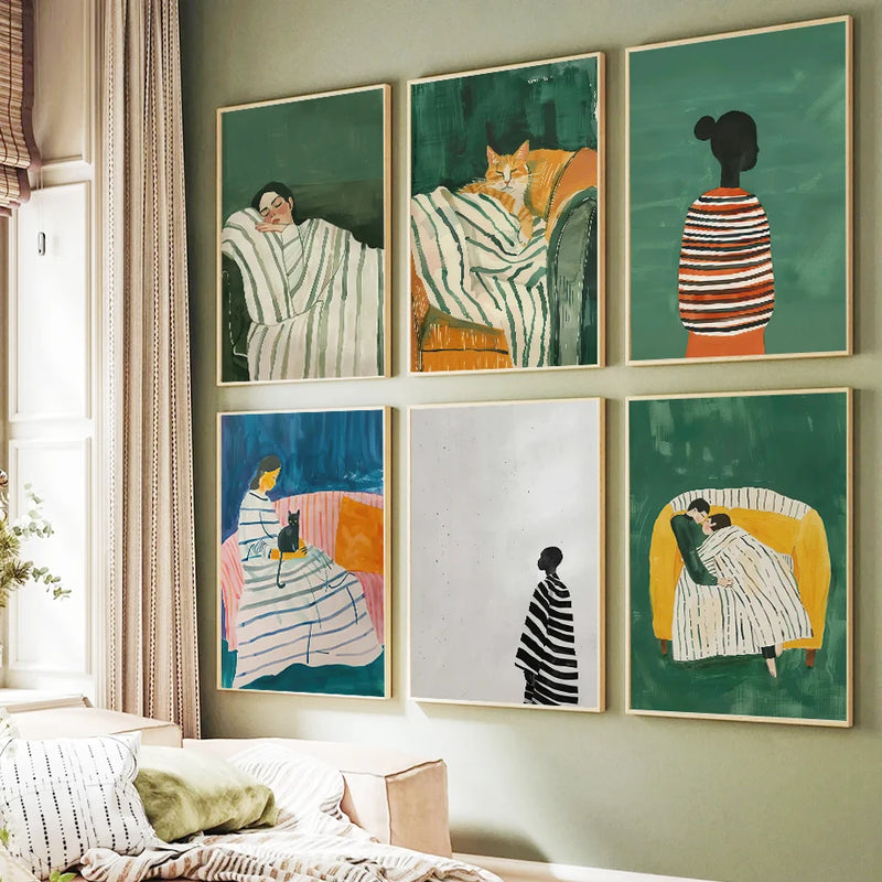 femme chat abstrait art mural pour décoration moderne