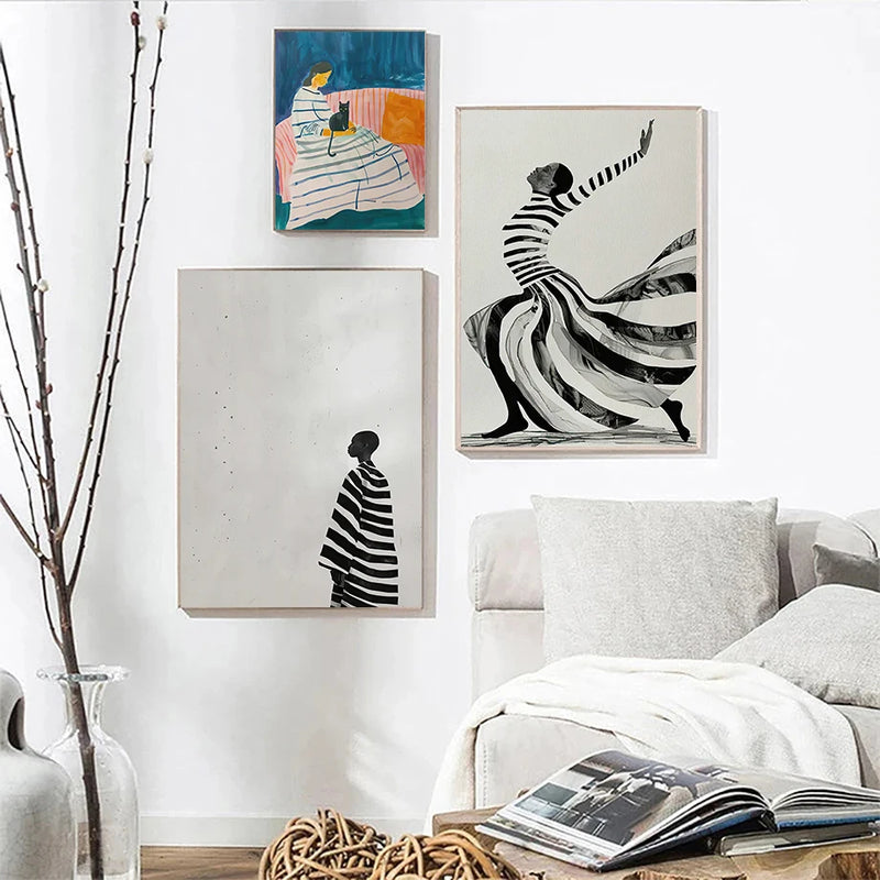 femme chat abstrait art mural pour décoration moderne