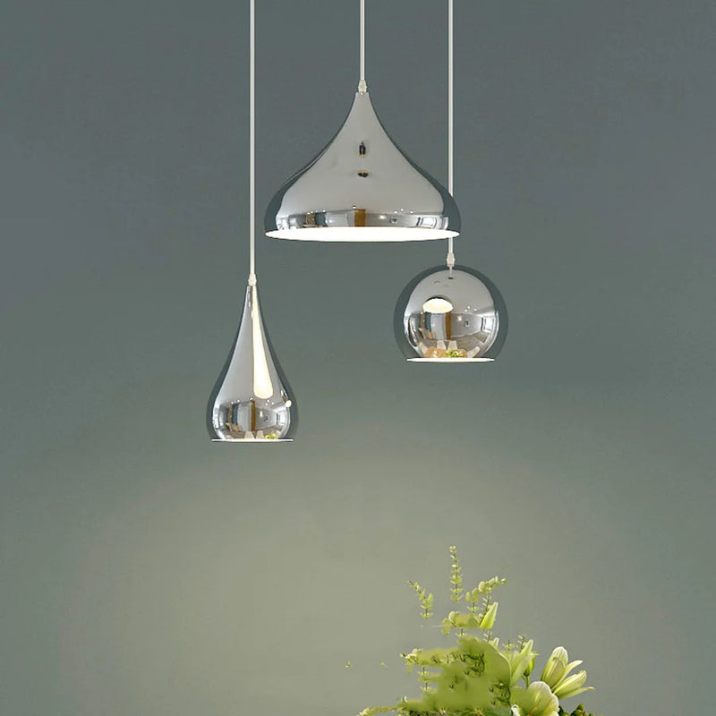 Plaqué nordique argent Globe boule miroir lampes suspendues E27 fer lampe suspendue de luxe en laiton argenté Art cuisine hôtel suspension lampe