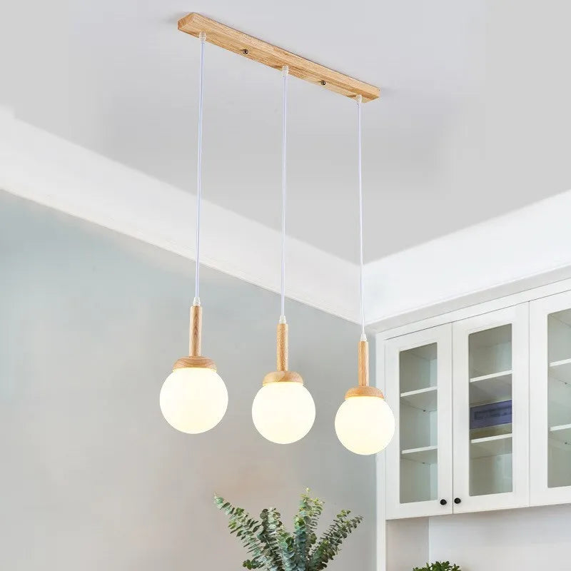 Suspension LED en verre nordique en forme d'oiseau rond en bois