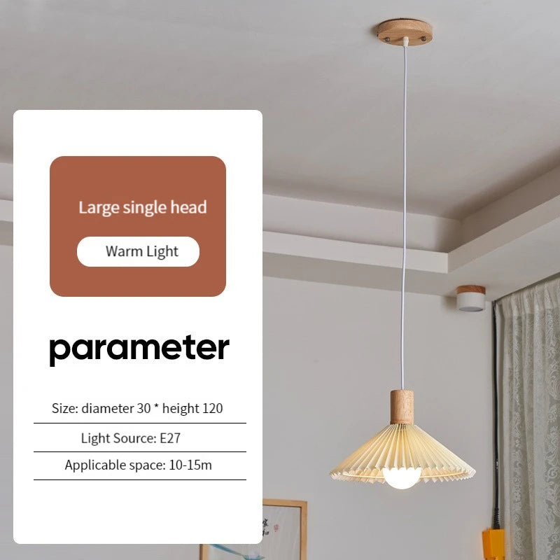 lustre nordique moderne en tissu plissé avec base en bois