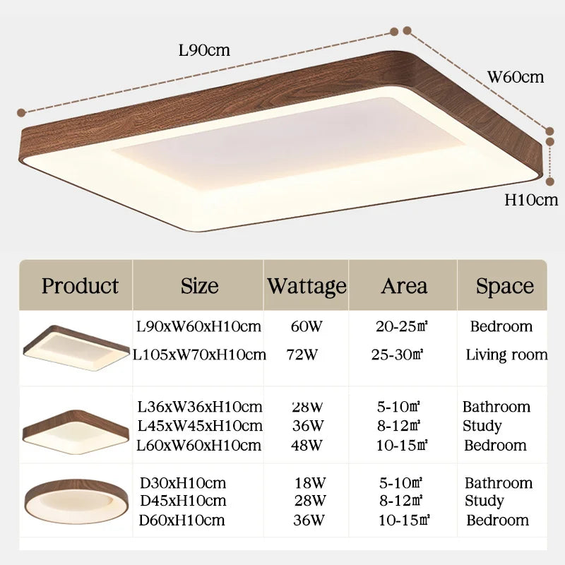 plafonniers led imitation bois éclairage rond rectangle carré