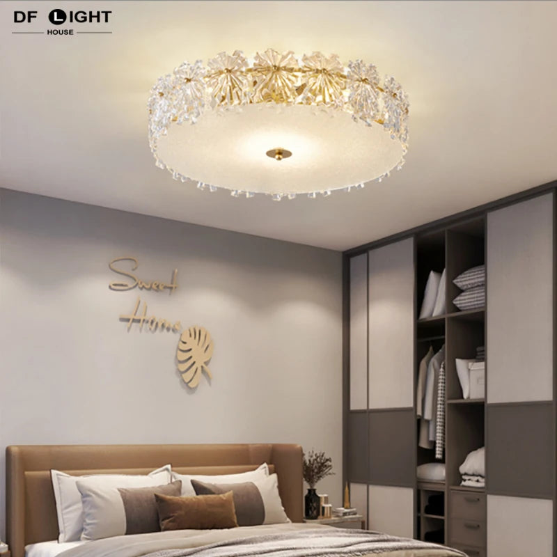 Plafonnier en cristal moderne chambre plafonnier cuisine lustre en cristal salle à manger luminaire en verre doré
