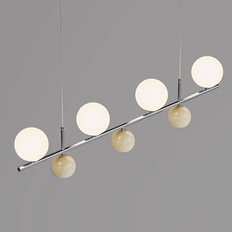lustre long led suspendu avec abat-jour boule ronde