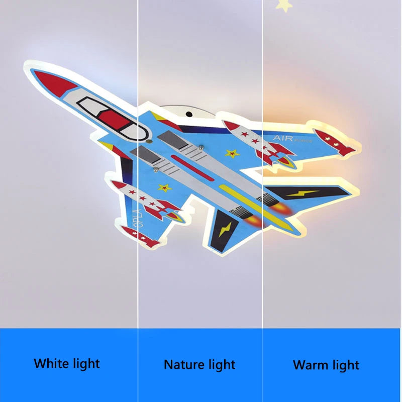Cartoon Blue Airplane Ceiling Lamps LED Boy Bedroom Ceiling Light Eye Protection Baby Kids Room Remote Control Plane Lamp 220V