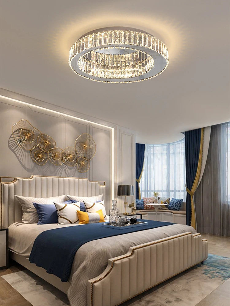 lustre rond en cristal dimmable led de luxe