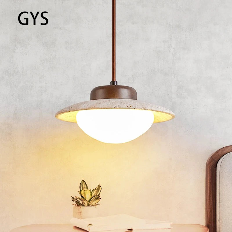 Lustre Led chambre à côté de la lampe suspendue Style crème pierre rétro bois massif couleur noyer luminaire d'ambiance de la pièce à la maison