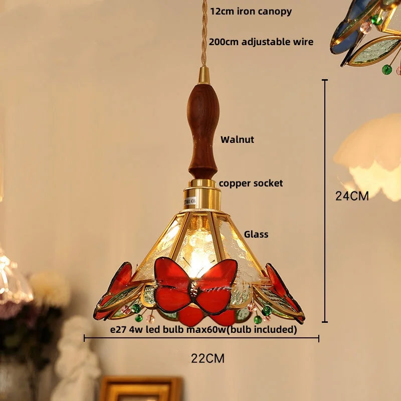 suspension en verre coloré avec fil de bois réglable moderne