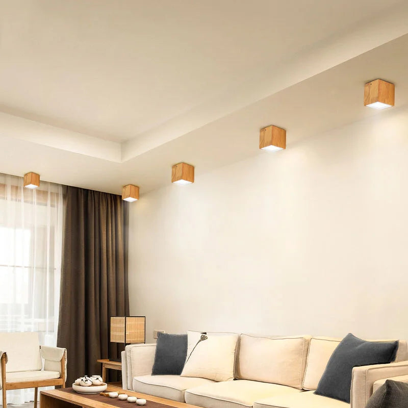 plafonnier led moderne carré en bois nordique downlight