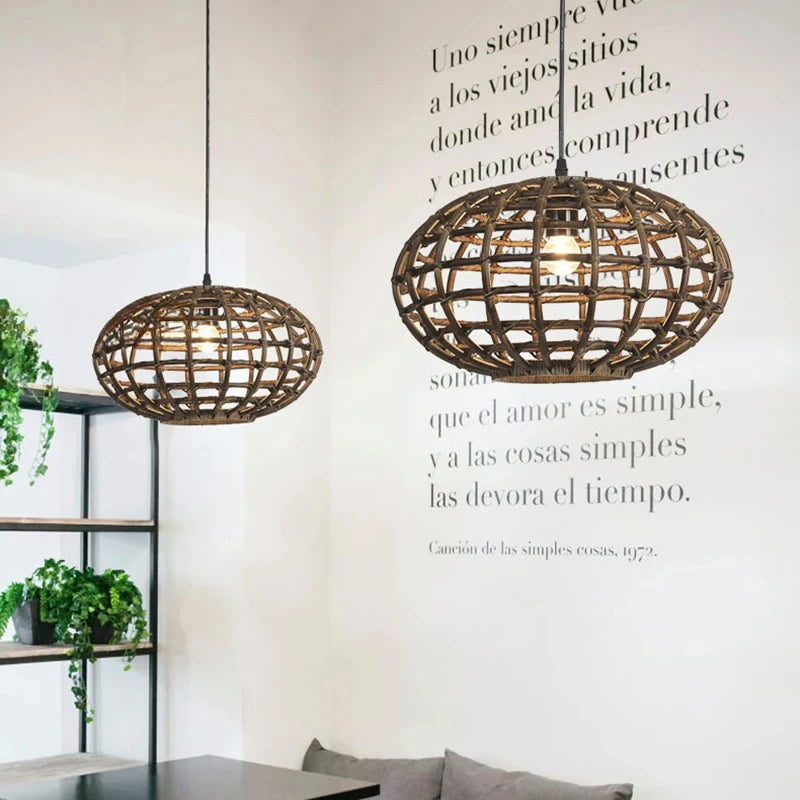 suspension en rotin design circulaire pour éclairage intérieur