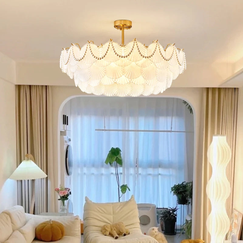 lustre de luxe en forme de coquille en cristal feng shui