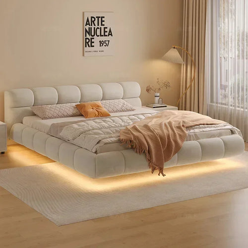 lit queen moderne luxe en bois léger pour couple