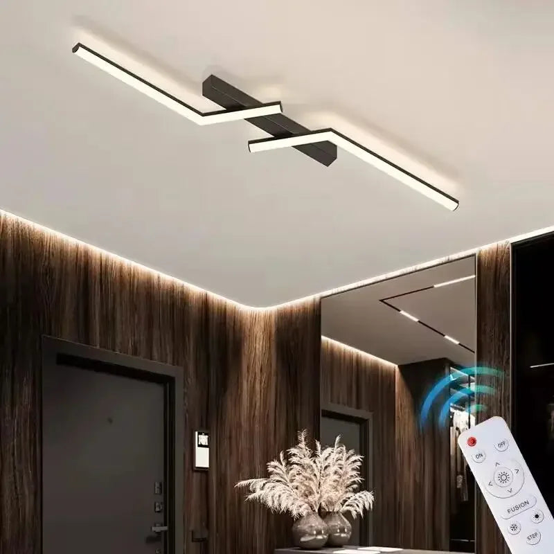 Moderne LED Ligne Plafonnier moderne Salon Salle À Manger Chambre Principale Étude Luminaire Or Noir Plafonniers Éclairage