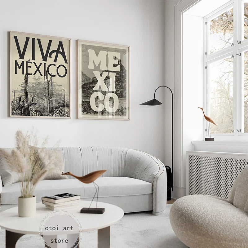 affiche d'art rétro paysage urbain vintage du mexique