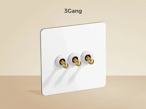 Interrupteur triple 3 voies en acier blanc mat et doré bords arrondis