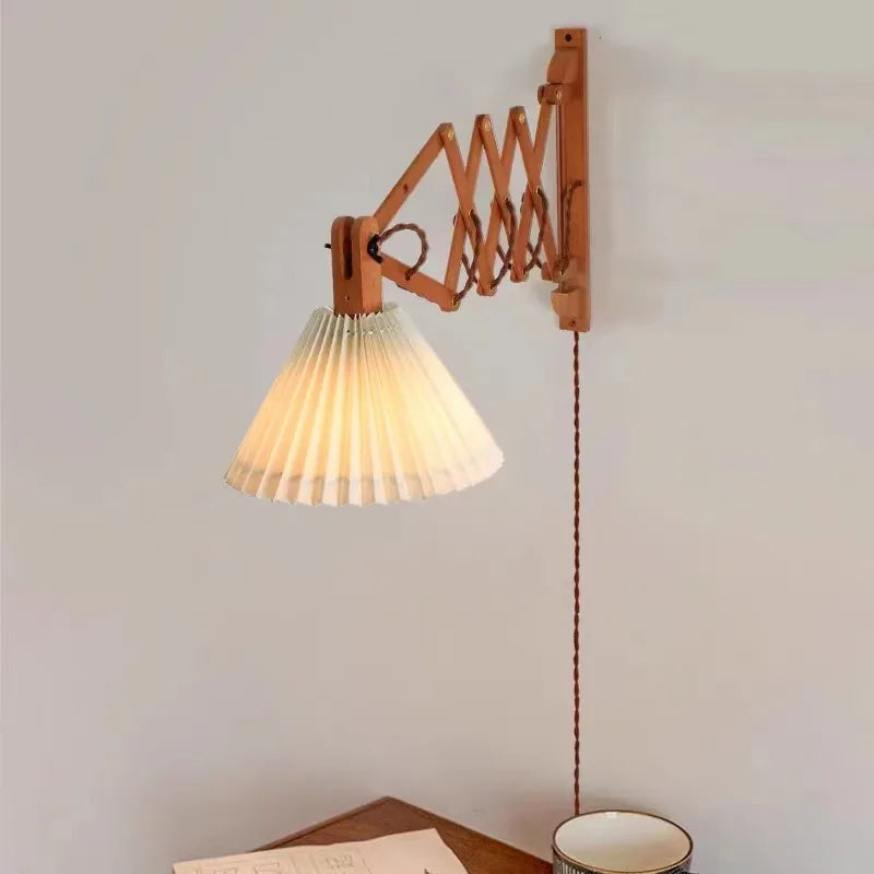 Sax applique moderne télescopique led lampe en bois salon japonais bras long créatif chambre chevet décoration maison lumière