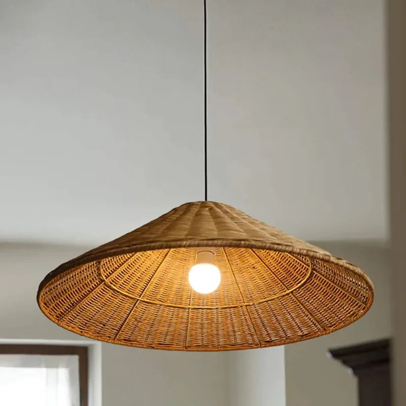 suspension tricotée à la main abat-jour rotin design minimaliste