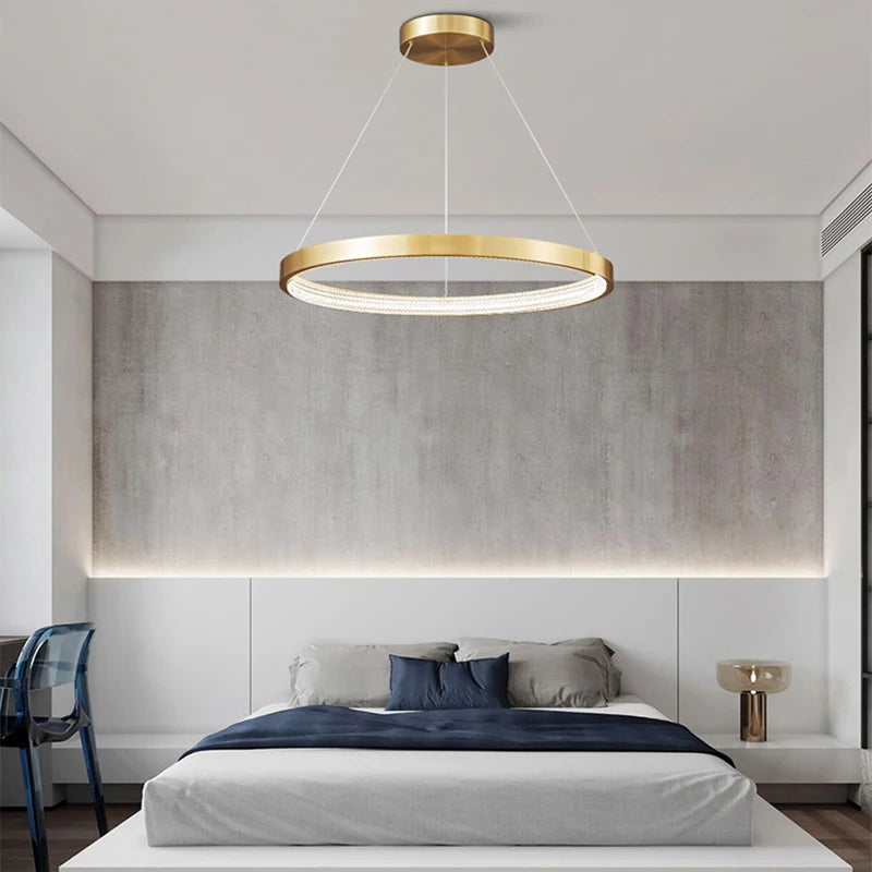 lustre à anneaux en cuivre réglable pour