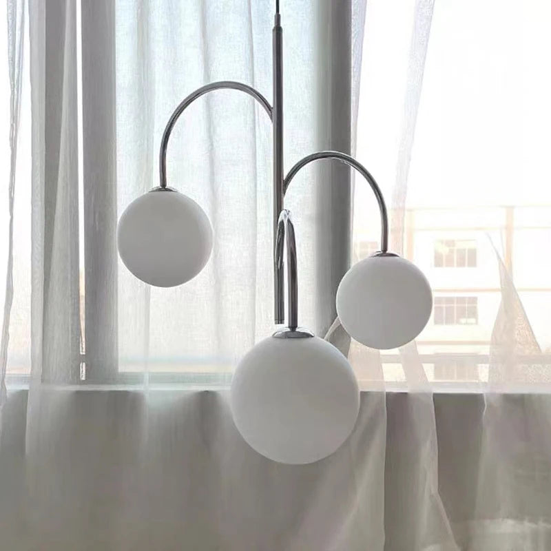 lustre boule de verre scandinave avec tige et câble de suspension