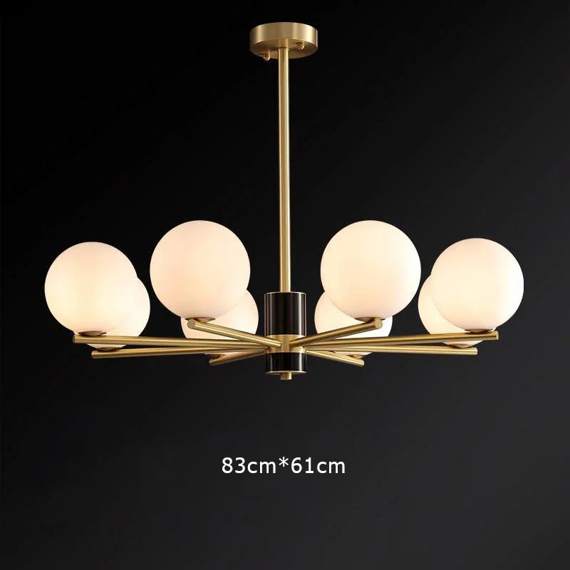 suspension nordique luxe en cuivre doré avec boules de verre blanches