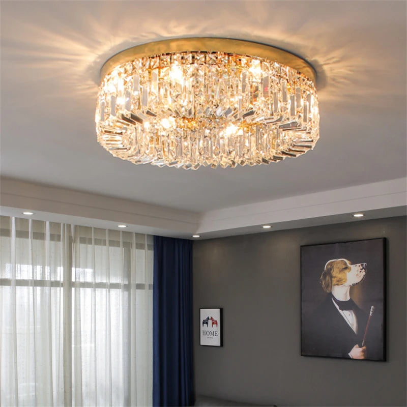 lustre en cristal moderne doré argenté à led pour décoration intérieure