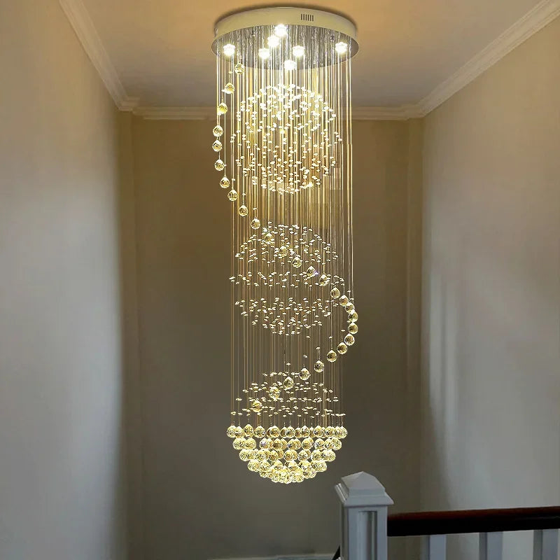 lustre en cristal moderne led boule spirale goutte de pluie k9