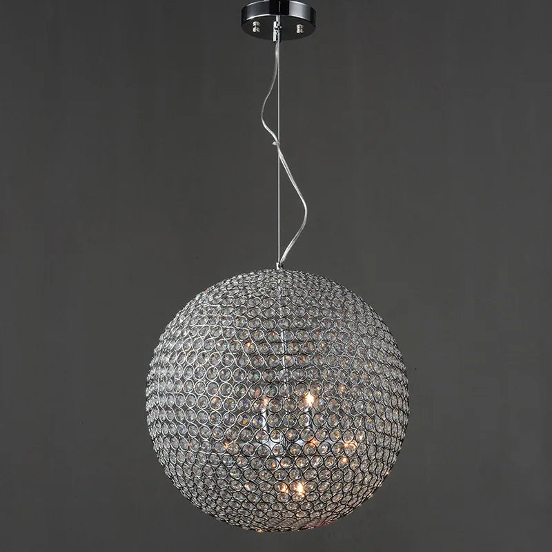 lustre moderne en cristal boule ronde avec éclairage led