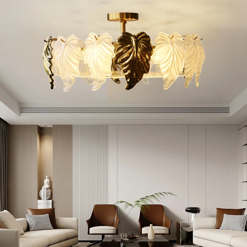 plafonnier led design vintage français en forme de feuilles de verre