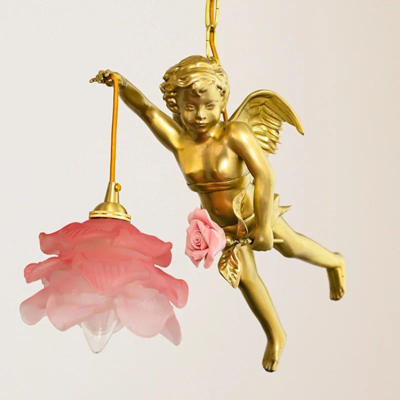 lustre moderne led avec ange en cristal médiéval bronze