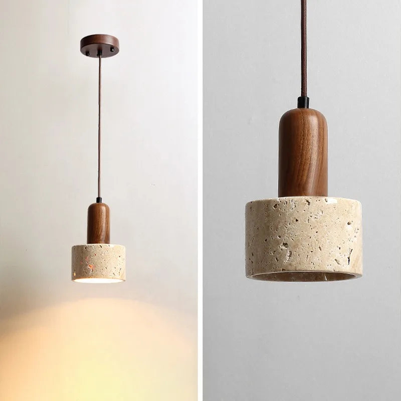 lustre en bois avec suspension et éclairage led
