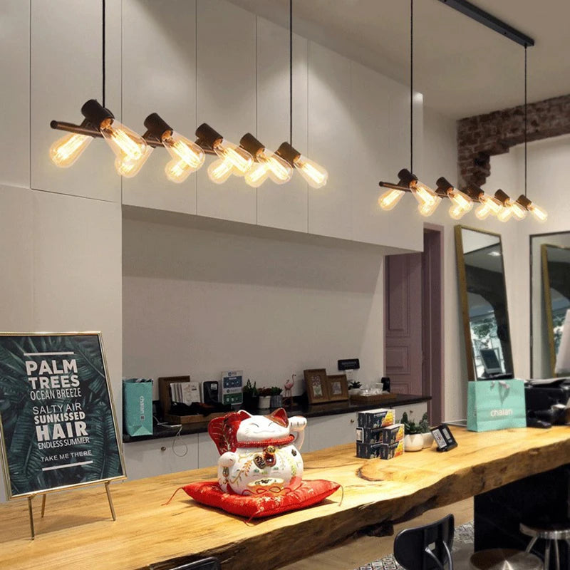 lustre industriel îlot cuisine décor intérieur salon bar restaurant salle manger