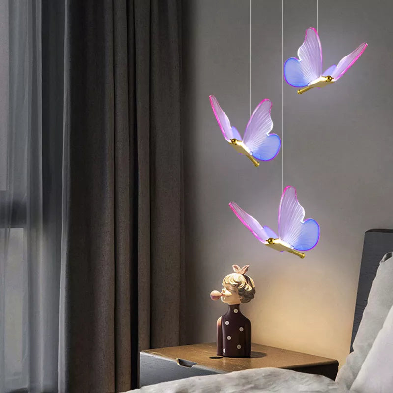 Suspension papillon LED moderne AC85-265V acrylique intérieur décoratif chambre à manger chevet lustre 3 couleurs plafonnier