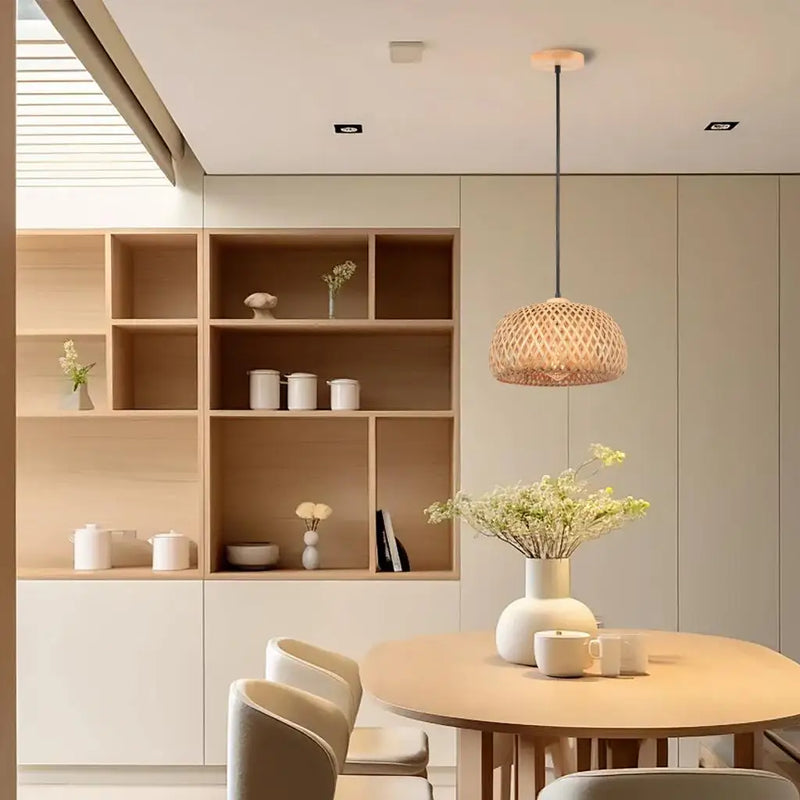 lustre tissé à la main en bambou avec led intégrée