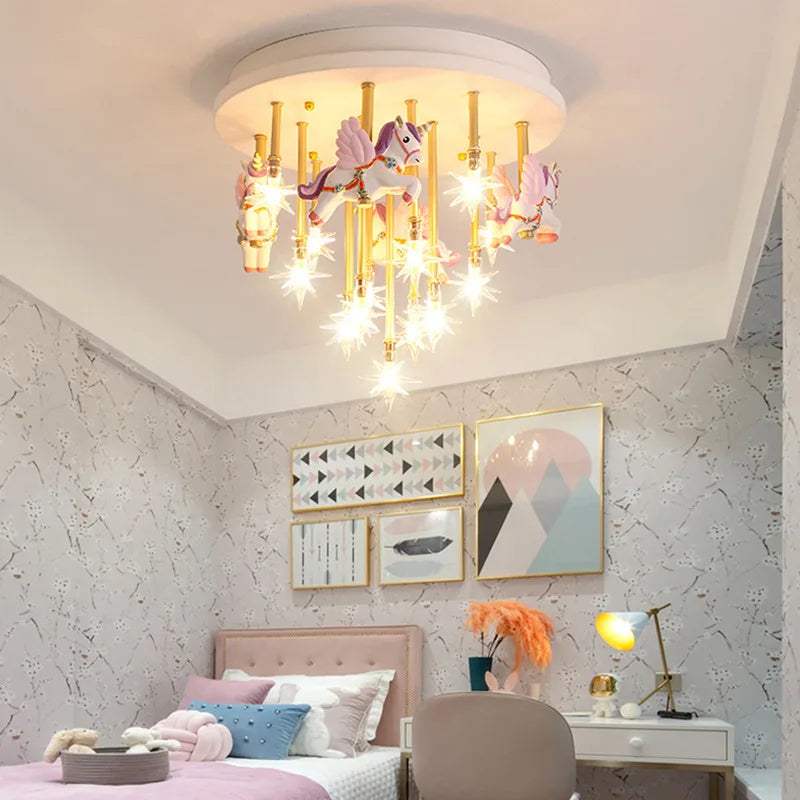 plafonnier résine cheval papier grue mignon led pour enfants