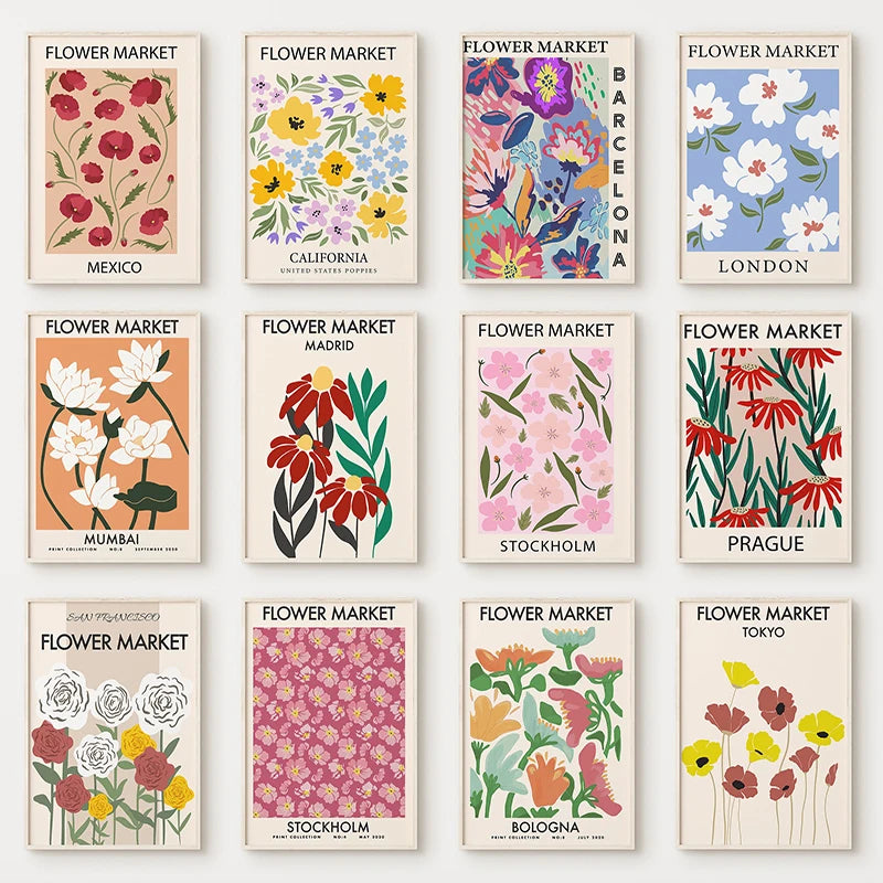 affiche fleurs peinture abstraite style nordique décoration murale