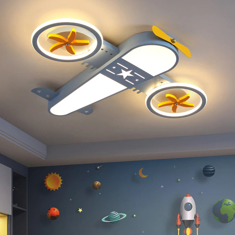 lustre dessin animé avion led avec télécommande pour enfants