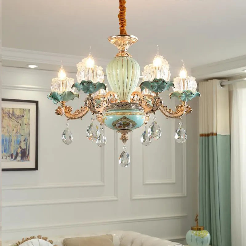 Lustre céramique à fleurs et cristal